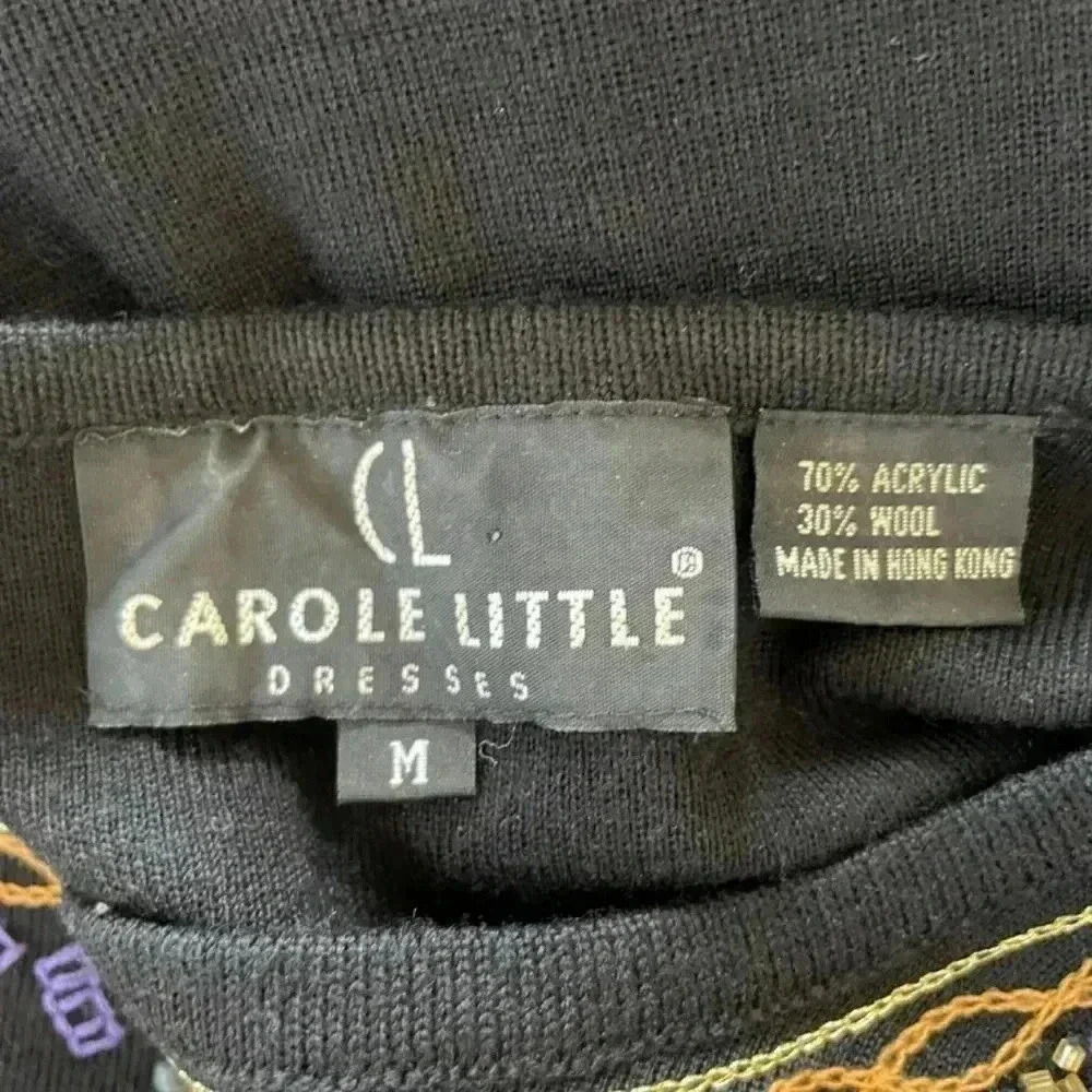 Carole Little Beaded Black Sweater Tunic Dress Size Medium Vintage Long Sleeves - Picture 9 of 9
